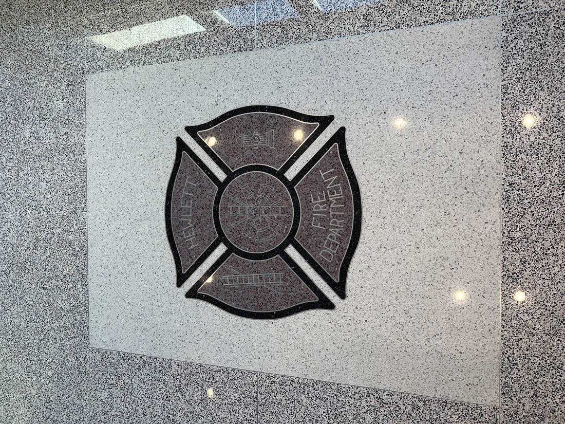Inlaid terrazzo fire department medallion
