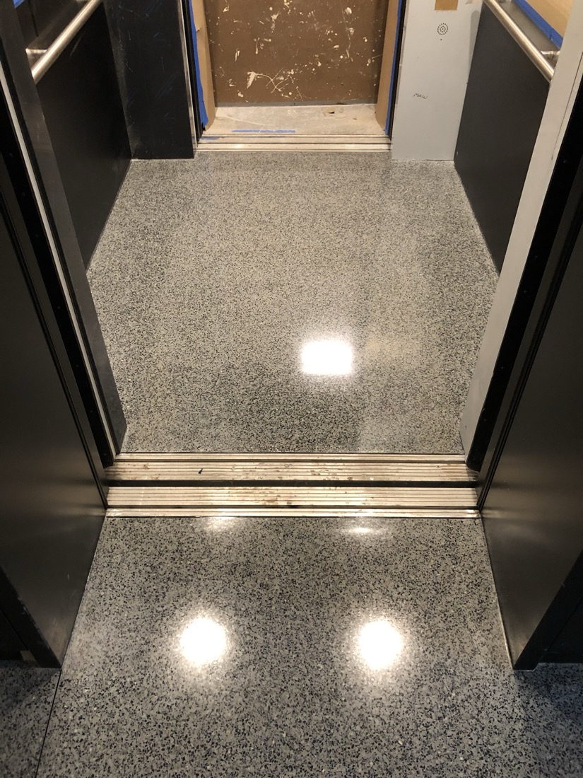 Terrazzo elevator cab floor in a New York building